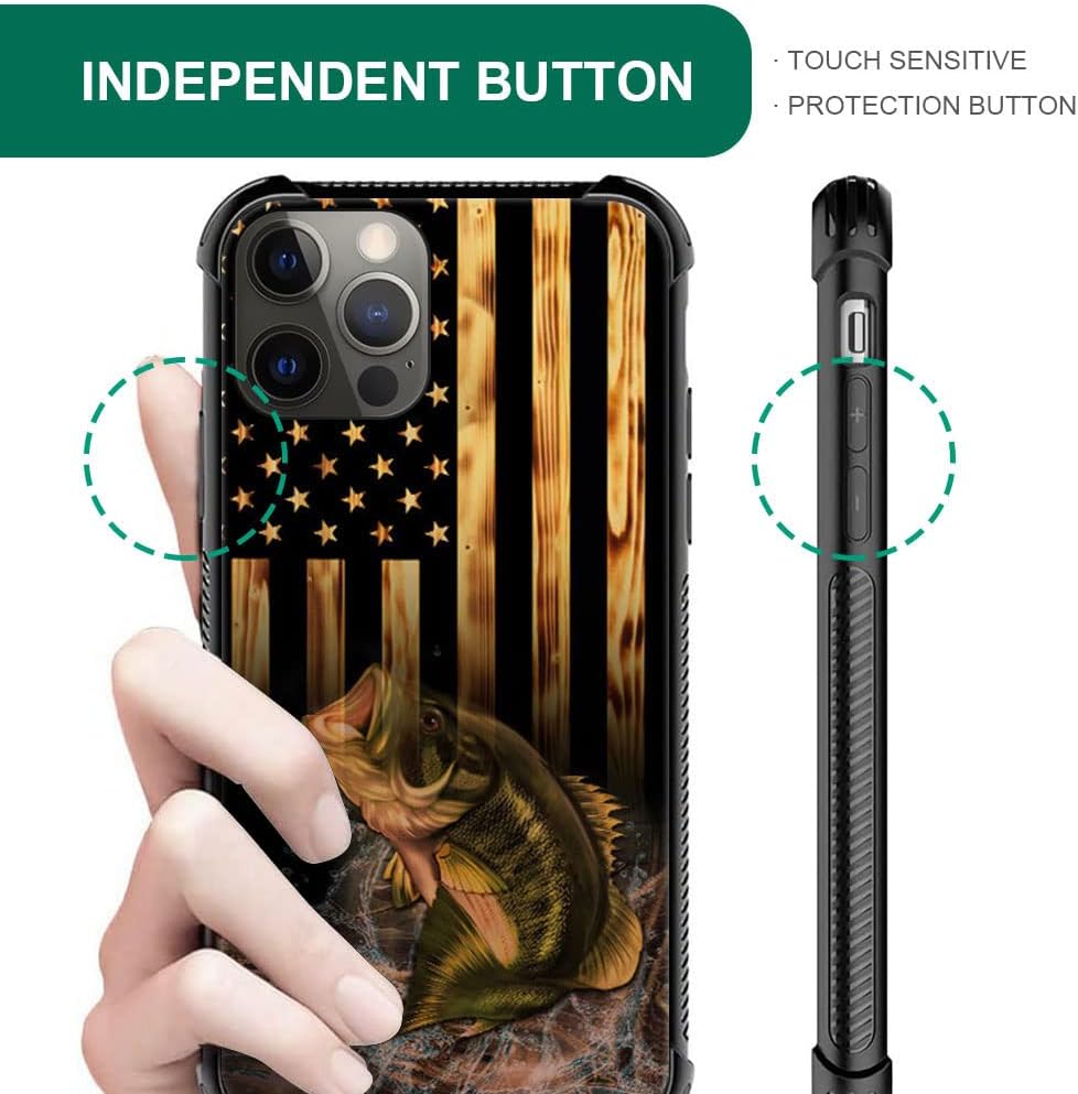 DJSOK Funda compatible con iPhone 14 Plus, funda protectora de madera con bandera estadounidense y peces para iPhone 14 Plus, para hombres, mujeres,