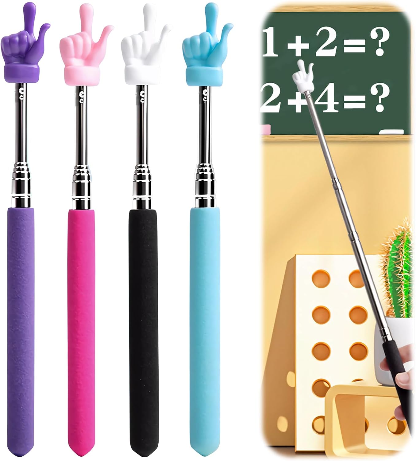 Senbos Puntero telescópico para profesores, 4 unidades de puntero extensible de enseñanza retráctil para aula, mini puntero de mano, puntero de dedo