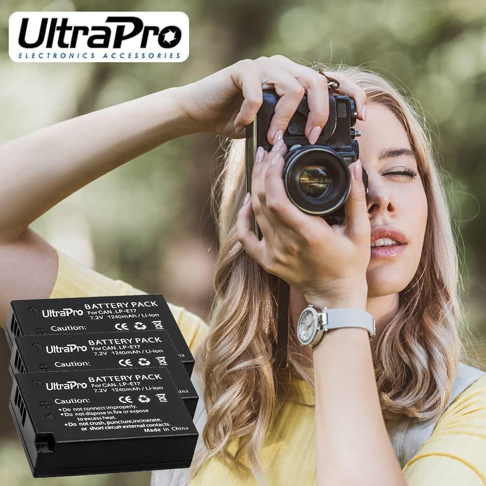 UltraPro Paquete de 2 baterías de repuesto LP-E17 con cargador dual LCD rápido. El paquete UltraPro incluye lector de tarjetas USB SDSDHC.