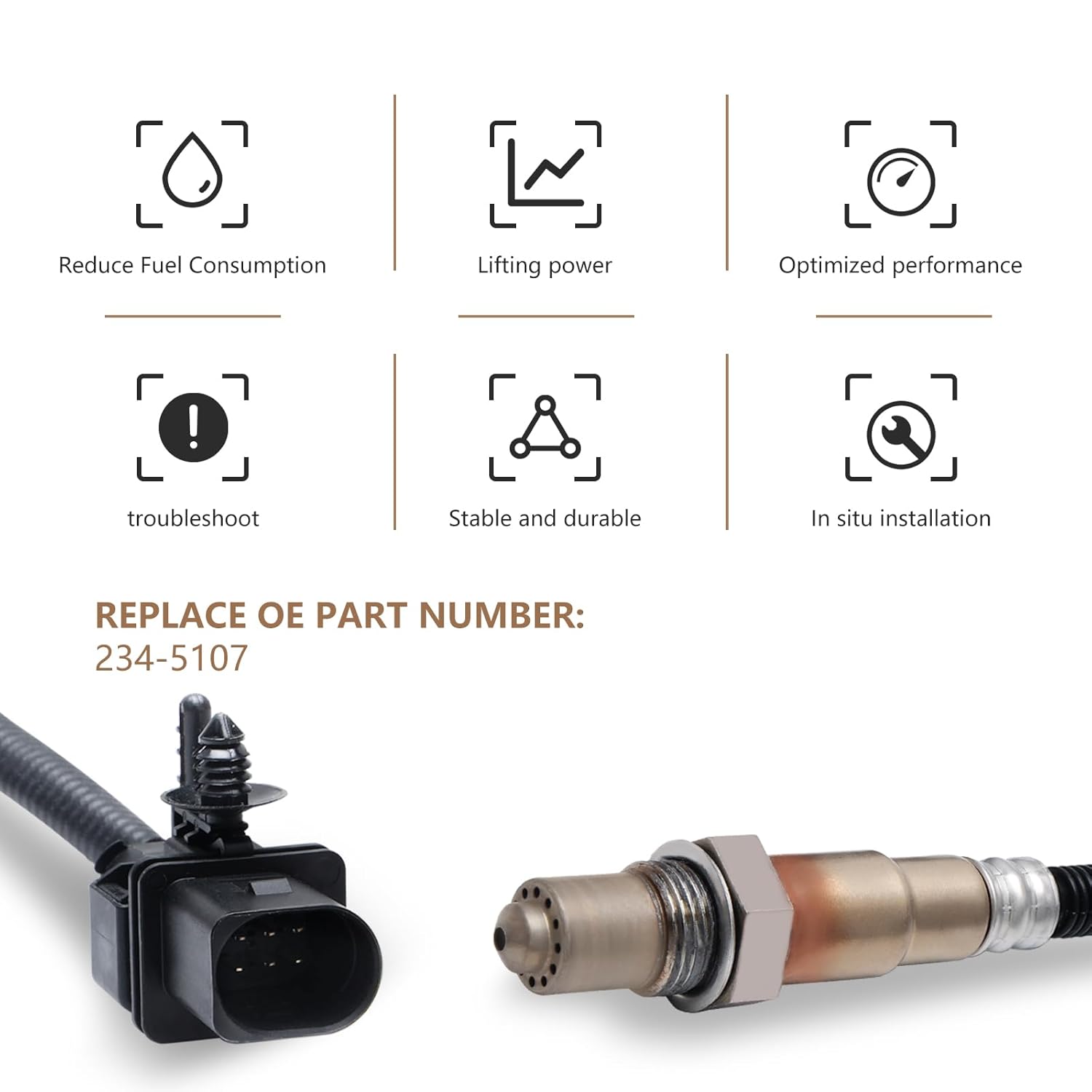 Sensor de oxígeno O2 234-5107 Upstream o2 Sensor compatible con Volkswagen GTI VW CC Jetta Eos Passat Ford F-150 Transit Fiesta Porsche Cayenne 911