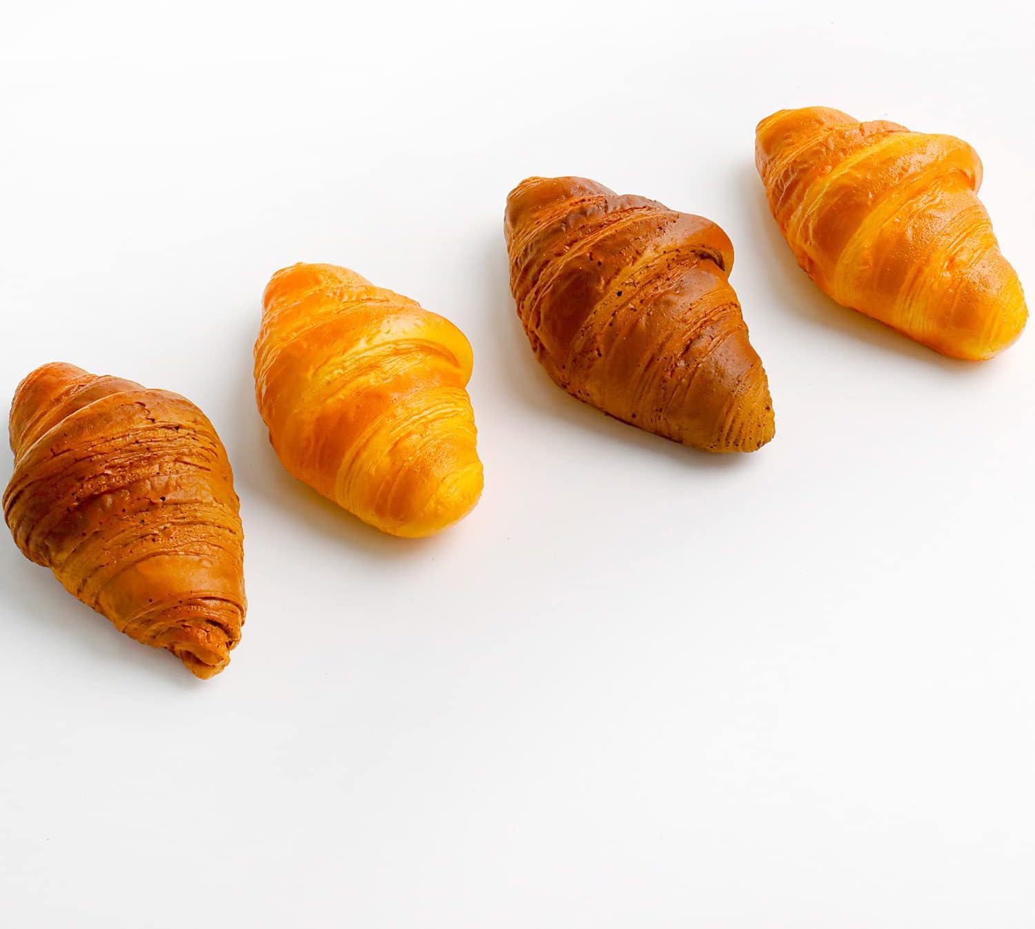 4 rollos de croissant artificiales de simulación de pan falso de poliuretano realista decoración de pan de comida modelo cocina accesorios de foto