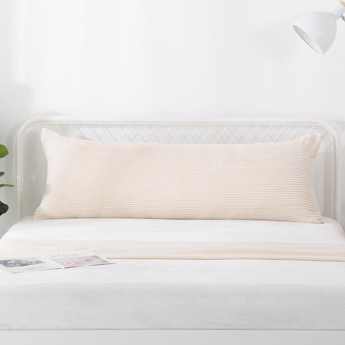 Funda de almohada corporal oblonga de pana a rayas de 20 x 54 pulgadas, de poliéster, acogedora funda de almohada con cierre oculto de aspecto