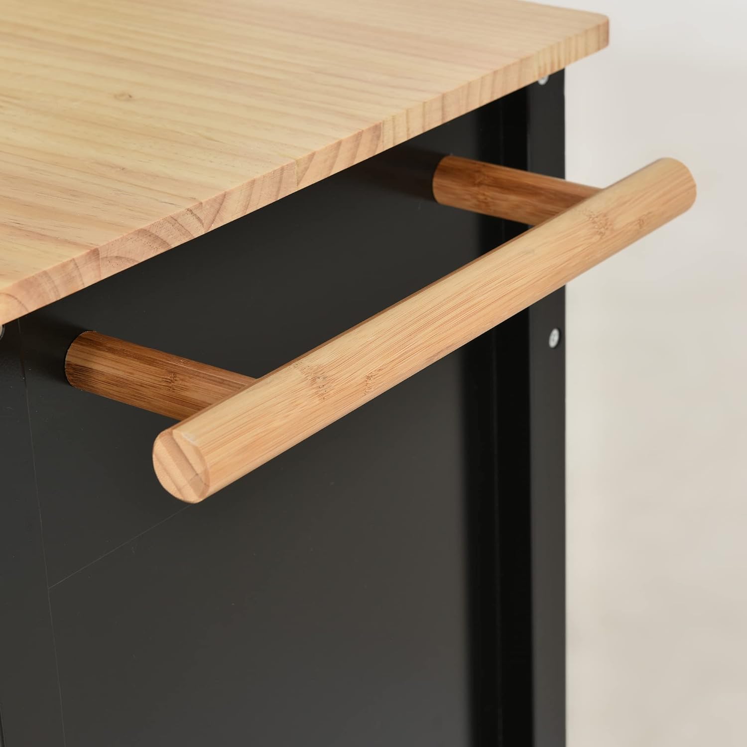 P PURLOVE Carrito de madera para isla de cocina con ruedas de bloqueo, carrito utilitario rodante con 2 cajones y 4 puertas de gabinete, estante de