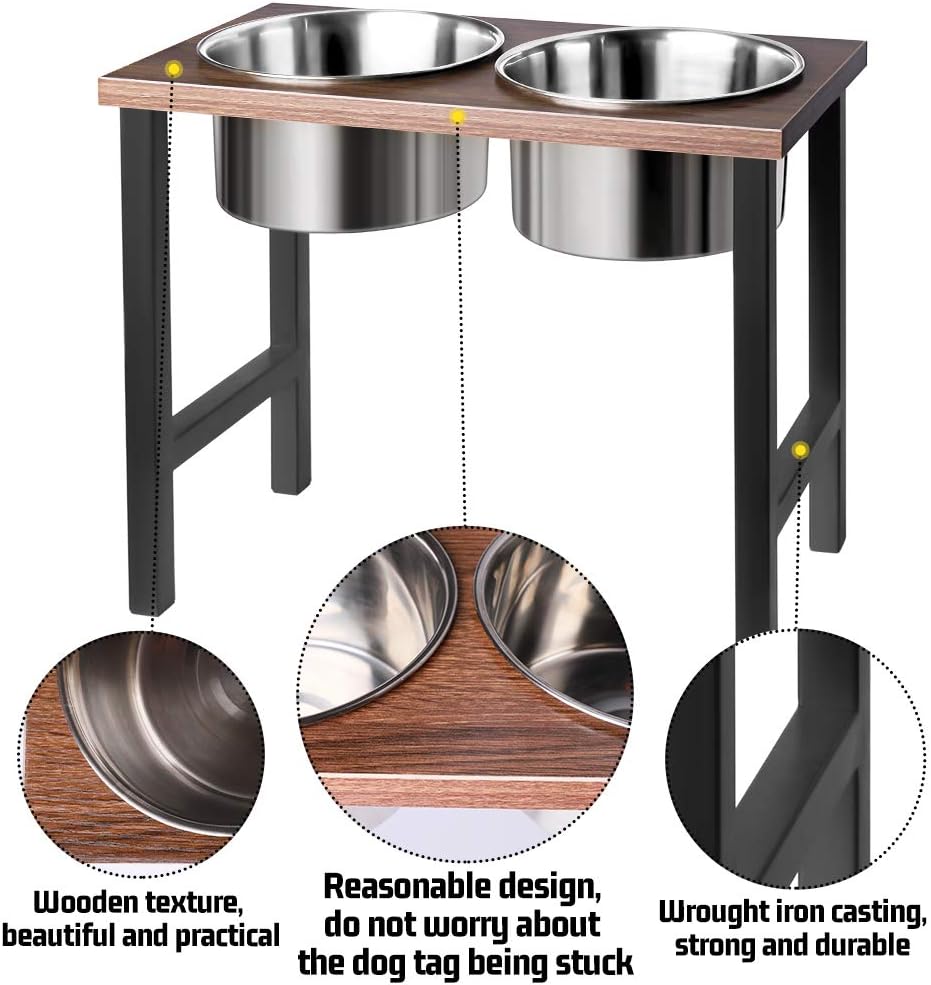 Cuenco elevado para perros, cuenco elevado para perros, soporte de hierro para perros y 2 cuencos de acero inoxidable para perros, cuenco de acero