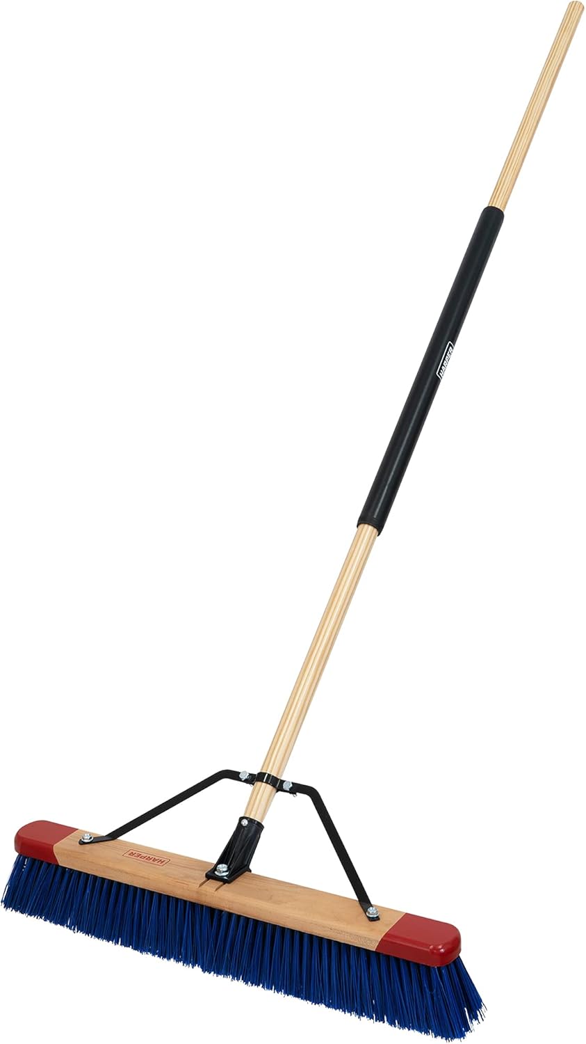 Harper 20201042 Escoba de empuje de superficie rugosa para exteriores de 24 pulgadas con cerdas rígidas, para mantillo, grava, secado al aceite,
