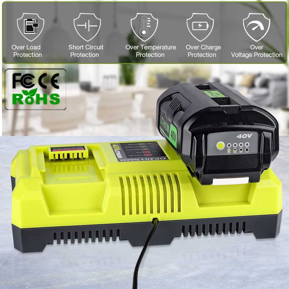Zinkiwayr – Cargador de batería de litio de 40 V, 40 V, cargador rápido compatible con Ryobi 40V iones de litio OP4015 OP4026 OP4030 OP4040 OP4050