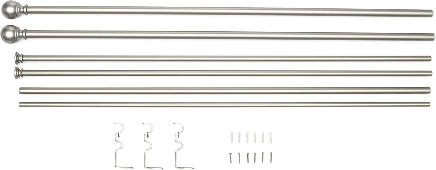 Tienda Basics – Juego de varillas de cortina extensibles dobles de 1.0in con remates redondos, 72″ a 144″, níquel