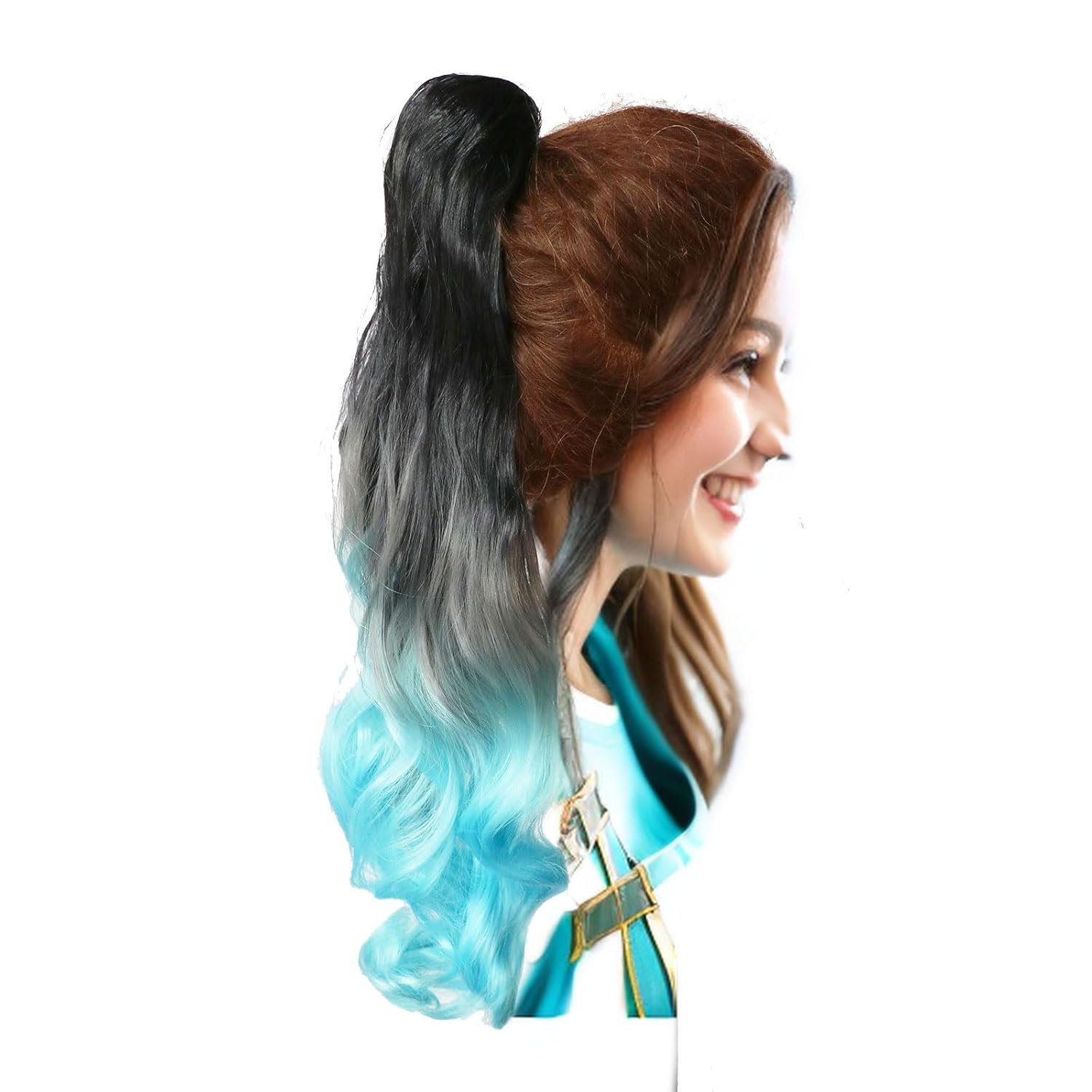 Extensión de cola de caballo rizada con cordón, color degradado, para mujer, extensión de cola de caballo sintética de fábrica (24 pulgadas, T