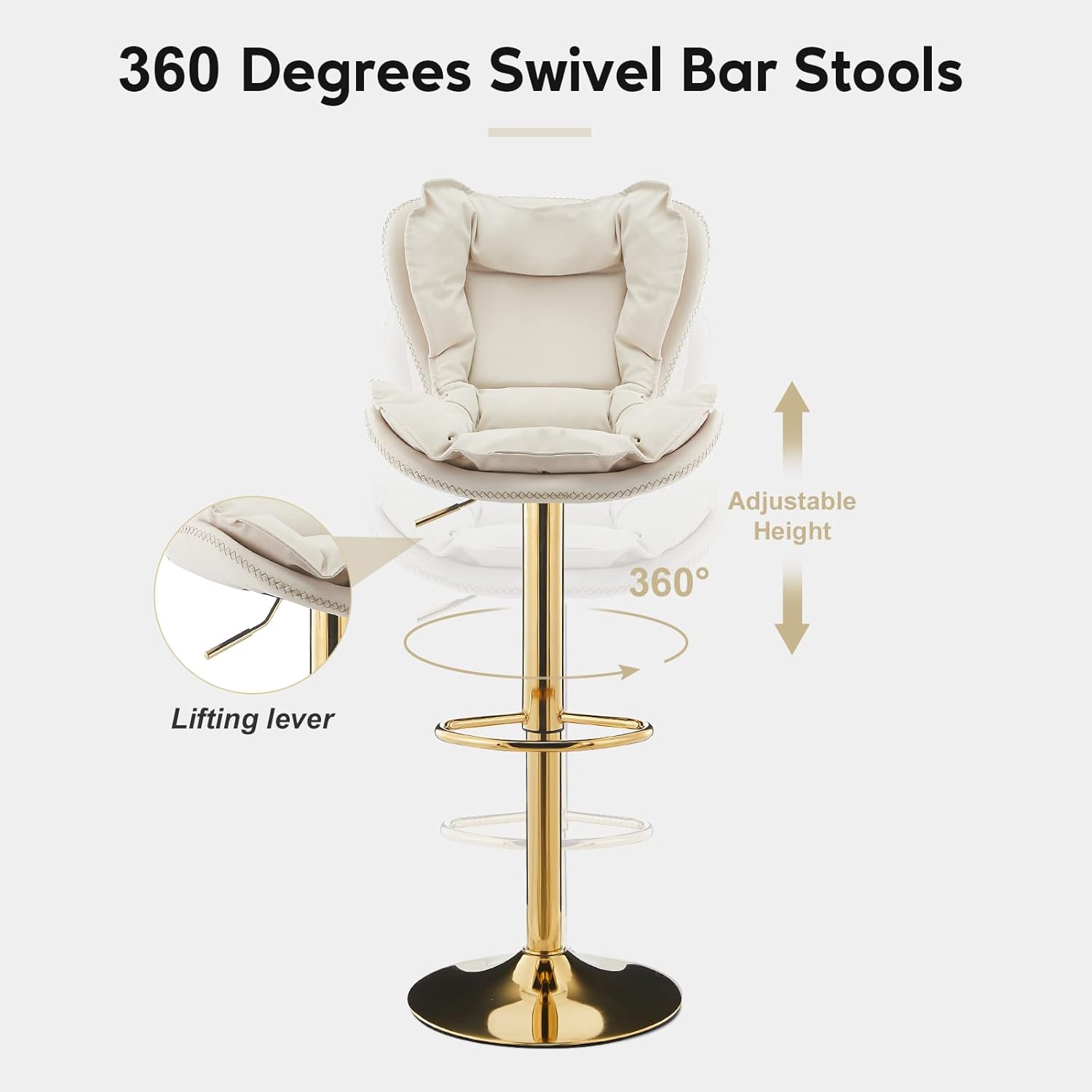 TUKAILAi Taburetes de bar de piel sintética con cojín de asiento tapizado de doble capa, taburetes de bar giratorios de 360, sillas de bar modernas