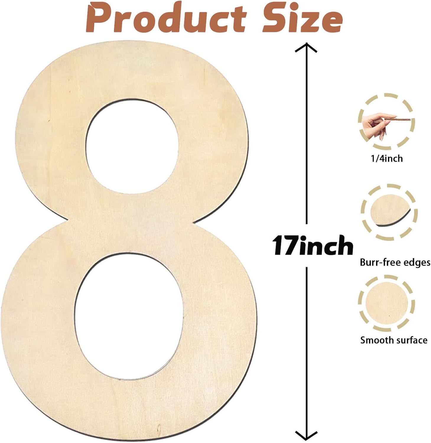 5ARTH Número 8 de madera de 17 pulgadas, números de madera sin terminar en blanco para decoración de paredes, fiesta de cumpleaños, decoración de