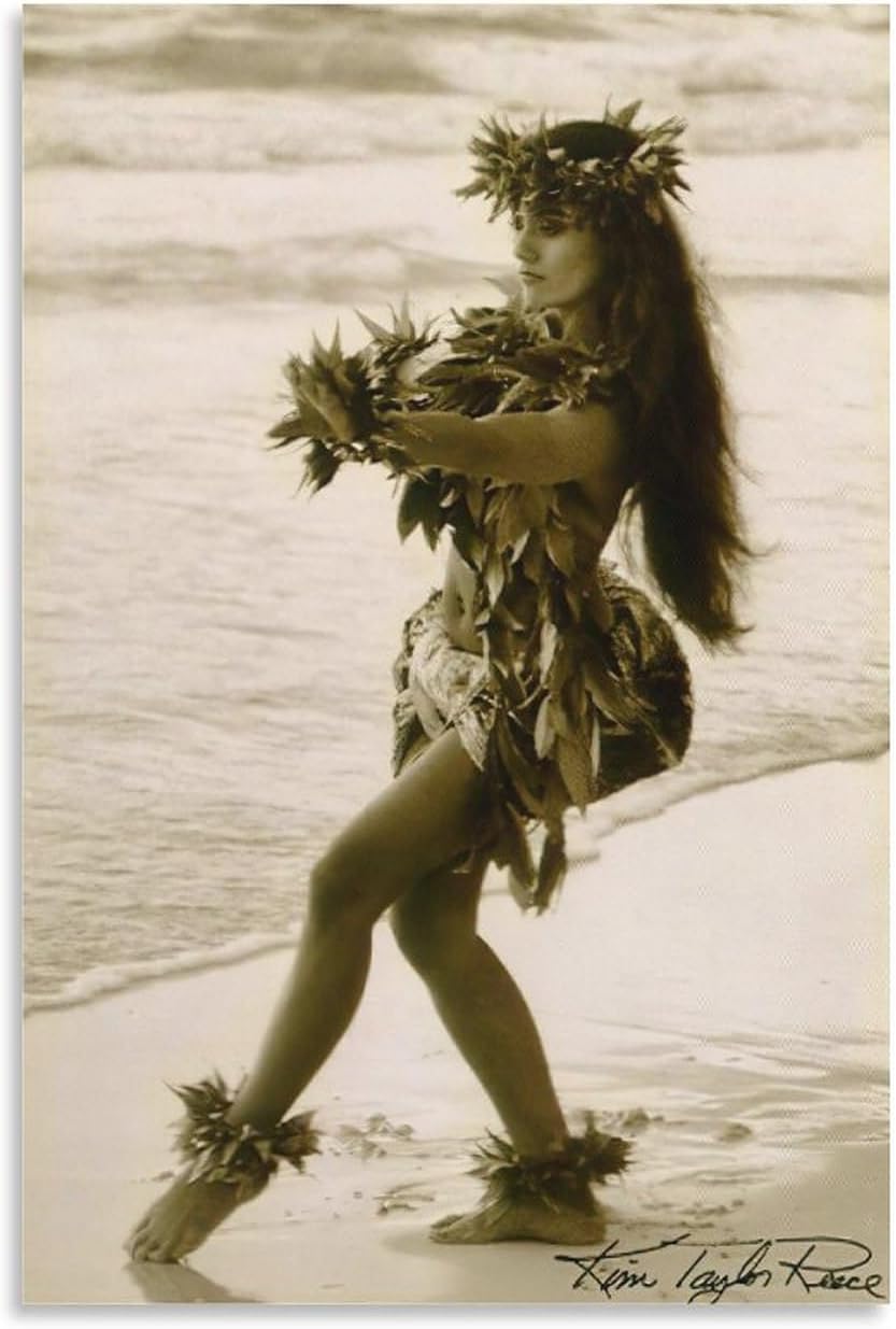 Pósteres musicales de niña de playa bailando hawaiano hula fotos de pared minimalistas, pósteres de pared en lienzo para decoración de pared,