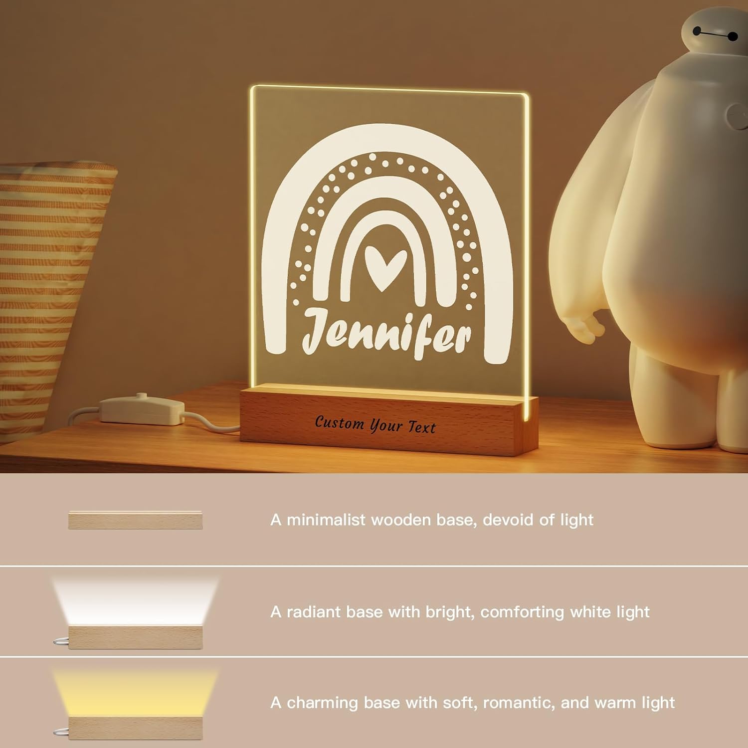Luz nocturna personalizada, nombre y fecha personalizados, regalos personalizados para niños, regalos personalizados para bebés, niñas y niños,