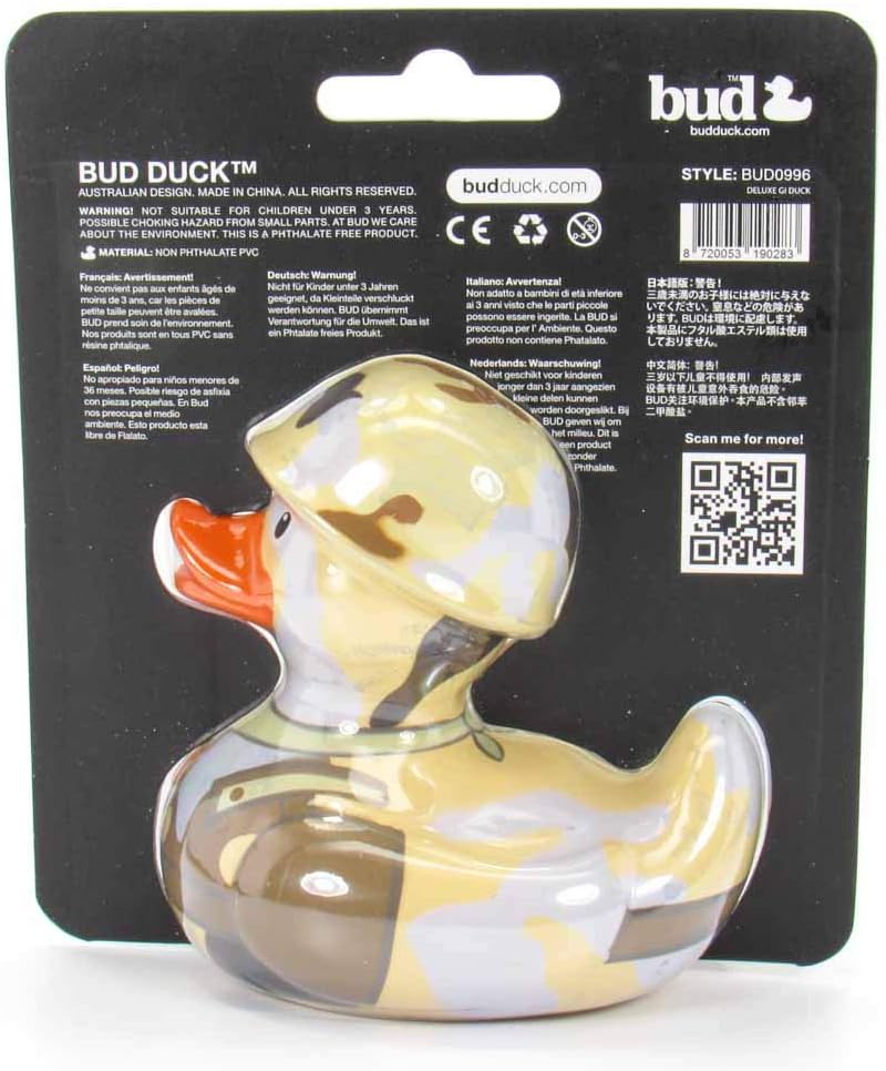 GI (Military) Rubber Duck de Bud Ducks  Elegante embalaje de regalo – “Hut!, Hut!, Hut!”  Seguro para niños  Coleccionable