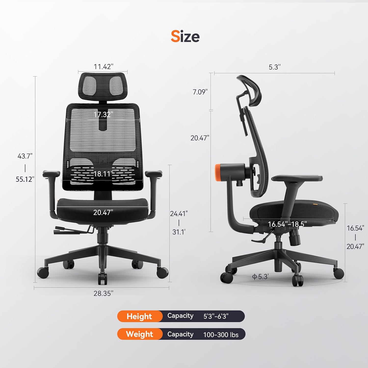 Newtral Silla ergonómica de oficina en casa, silla de escritorio de respaldo alto con soporte lumbar adaptativo único, reposacabezas ajustable,