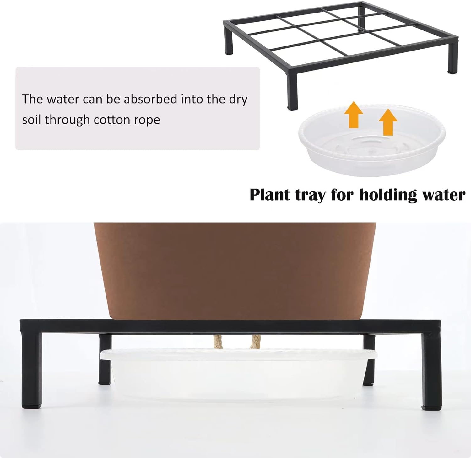 Soporte de metal pequeño de 6 pulgadas para plantas con platillo para interiores y exteriores, contenedor de hierro inoxidable para jardín, estante