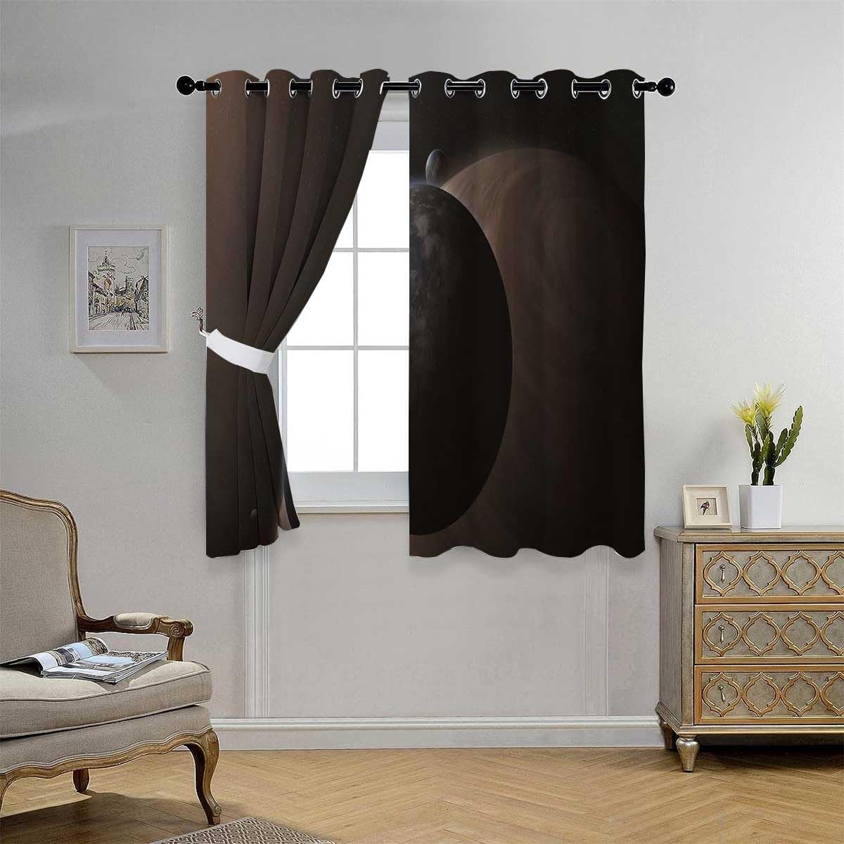 YANFENQI Cortinas para Habitacion Universe Planet Blackout Door Curtain Curtain Wall 55Inch Width by 72Inch Length,2 Panels