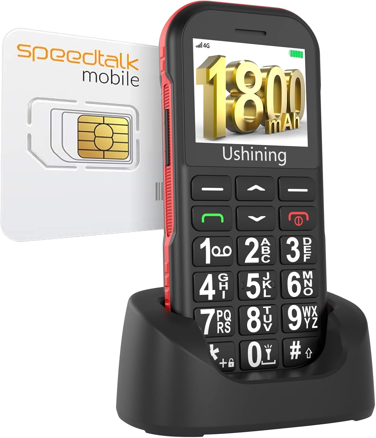 USHINING Teléfono celular 4G LTE desbloqueado para personas mayores con tarjeta SIM Speed Talk de 1800 mAh Característica de teléfono tipo C
