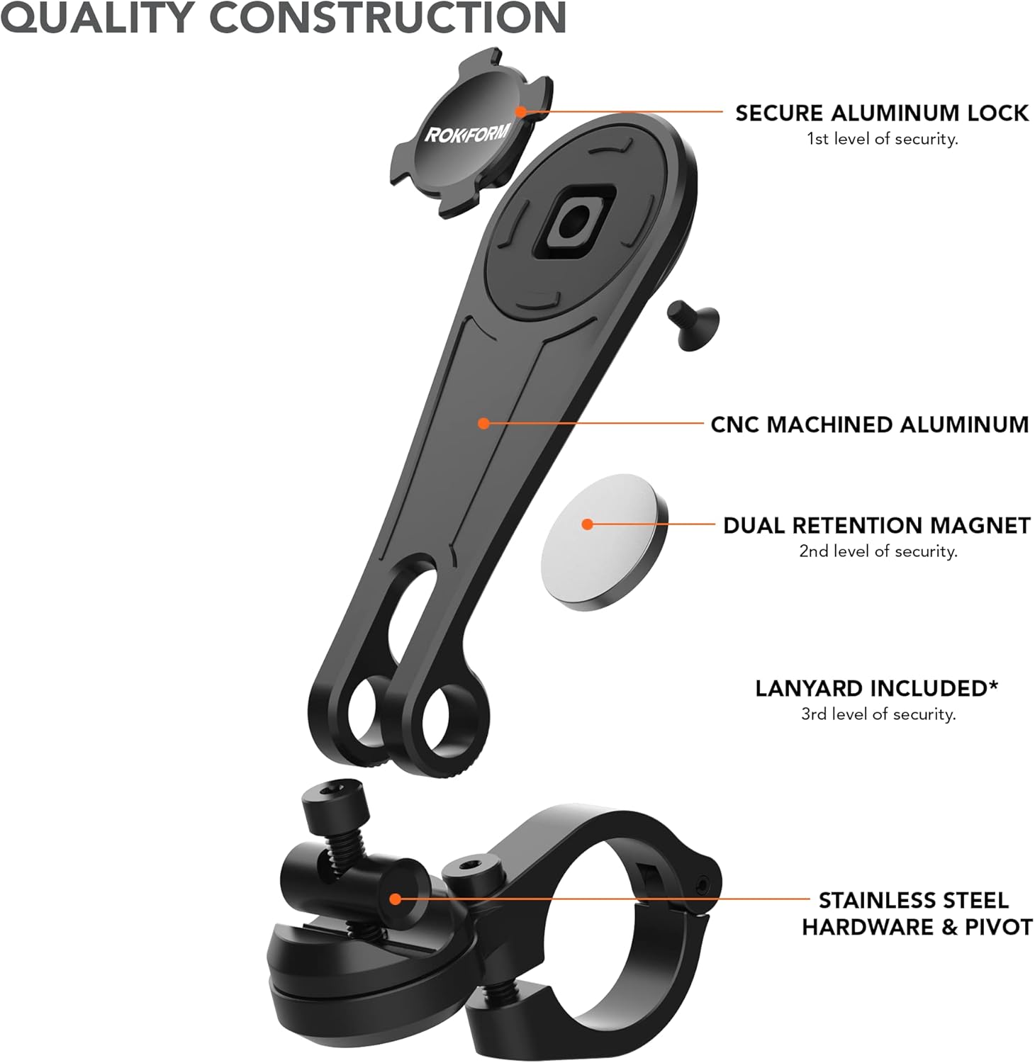 Rokform Soporte para manubrio de motocicleta con funda protectora, Solo soporte de barra