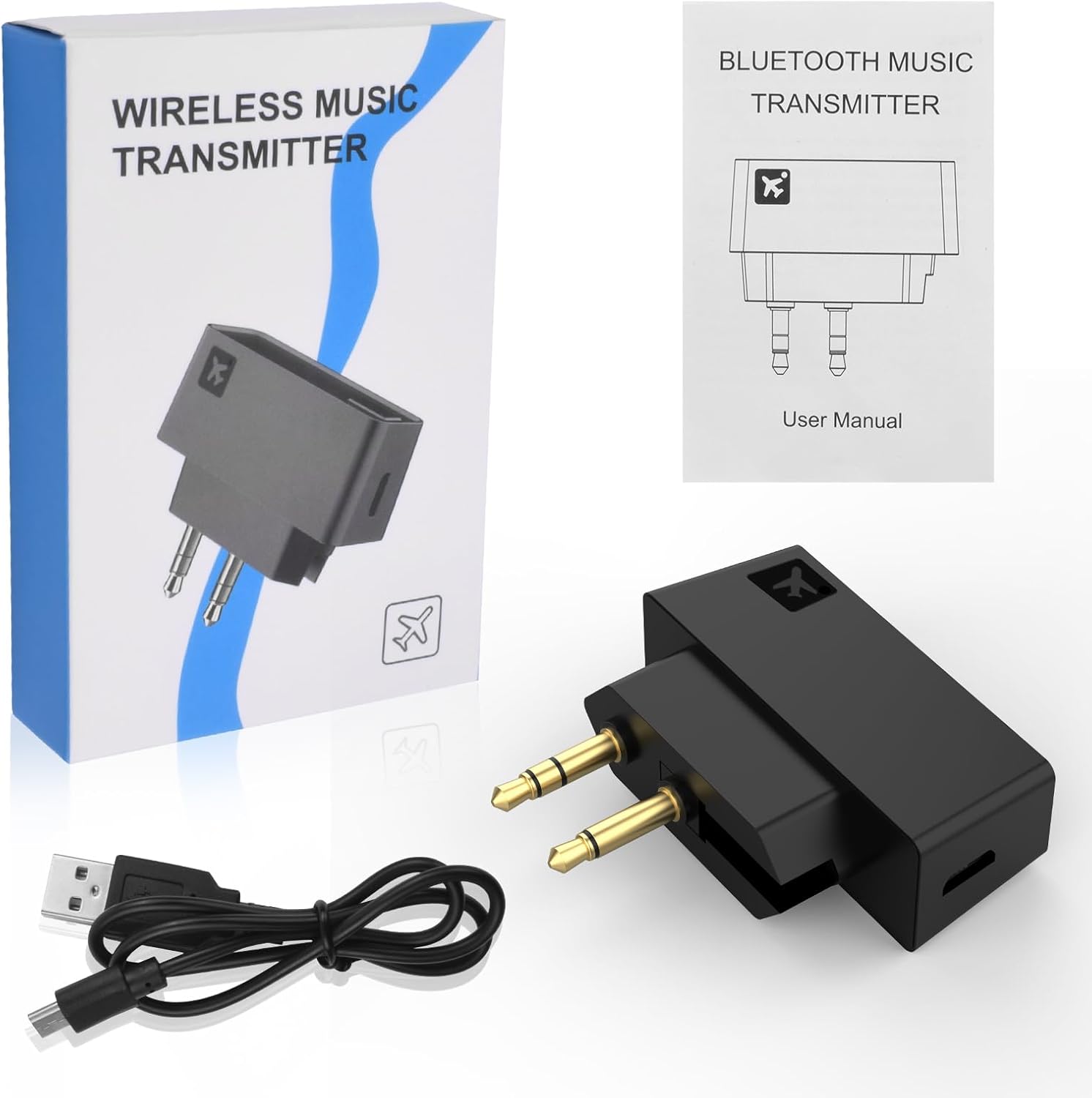 Adaptador de audio Bluetooth de avión para auriculares inalámbricos y cualquier conector auxiliar de 0.138 in en el avión, receptor transmisor