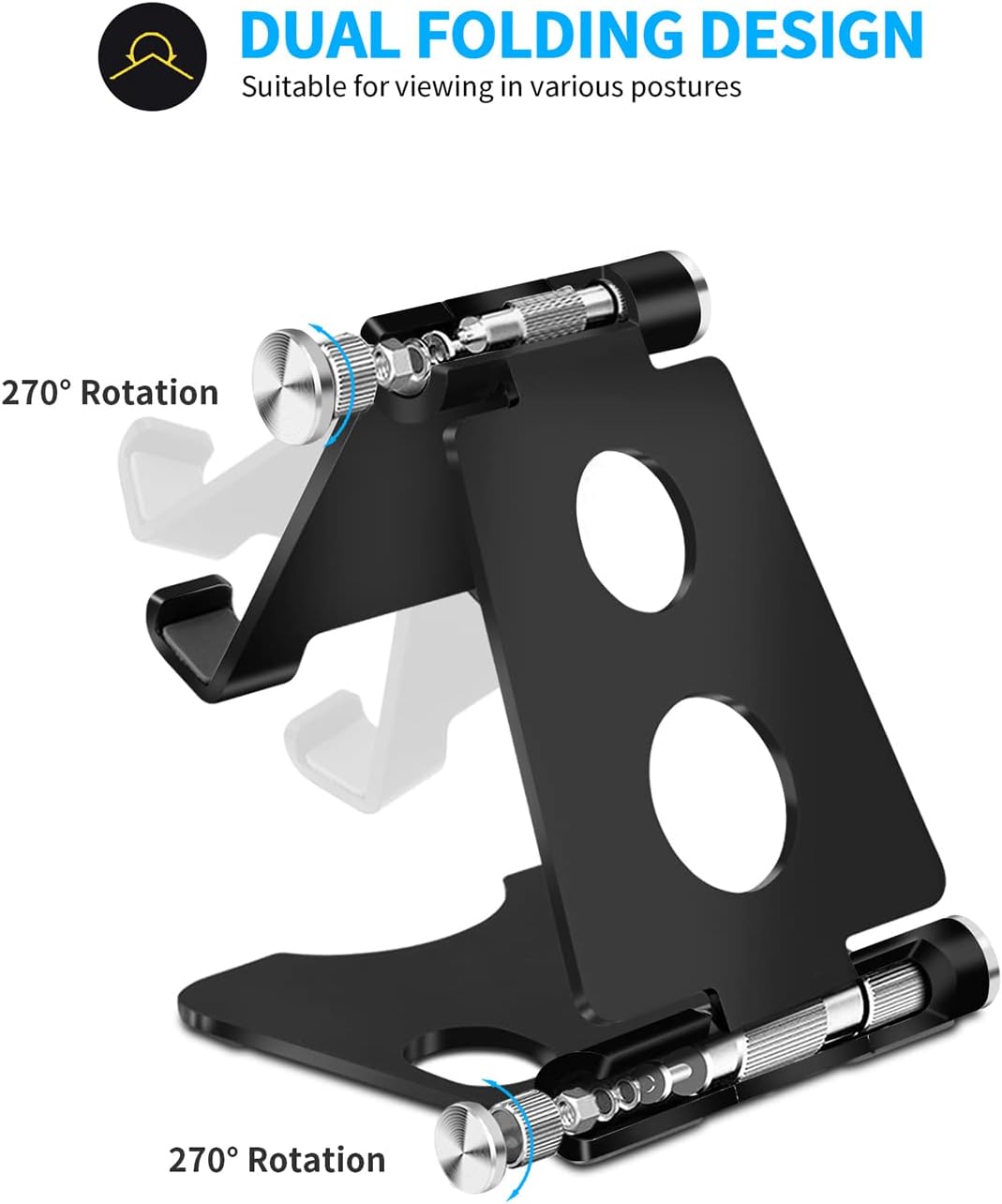 Paquete de 2 soportes para teléfono, soporte plegable de aluminio completo para teléfono móvil, soporte de teléfono de escritorio para teléfonos