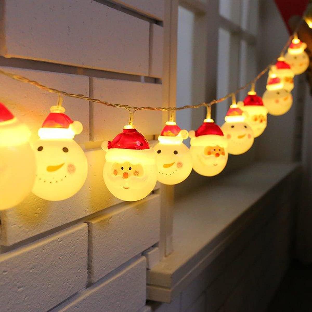 Guirnalda de luces de Navidad, 10 luces de muñeco de nieve, impermeables, luces de Navidad, decoración a pilas para Navidad, jardín, patio,