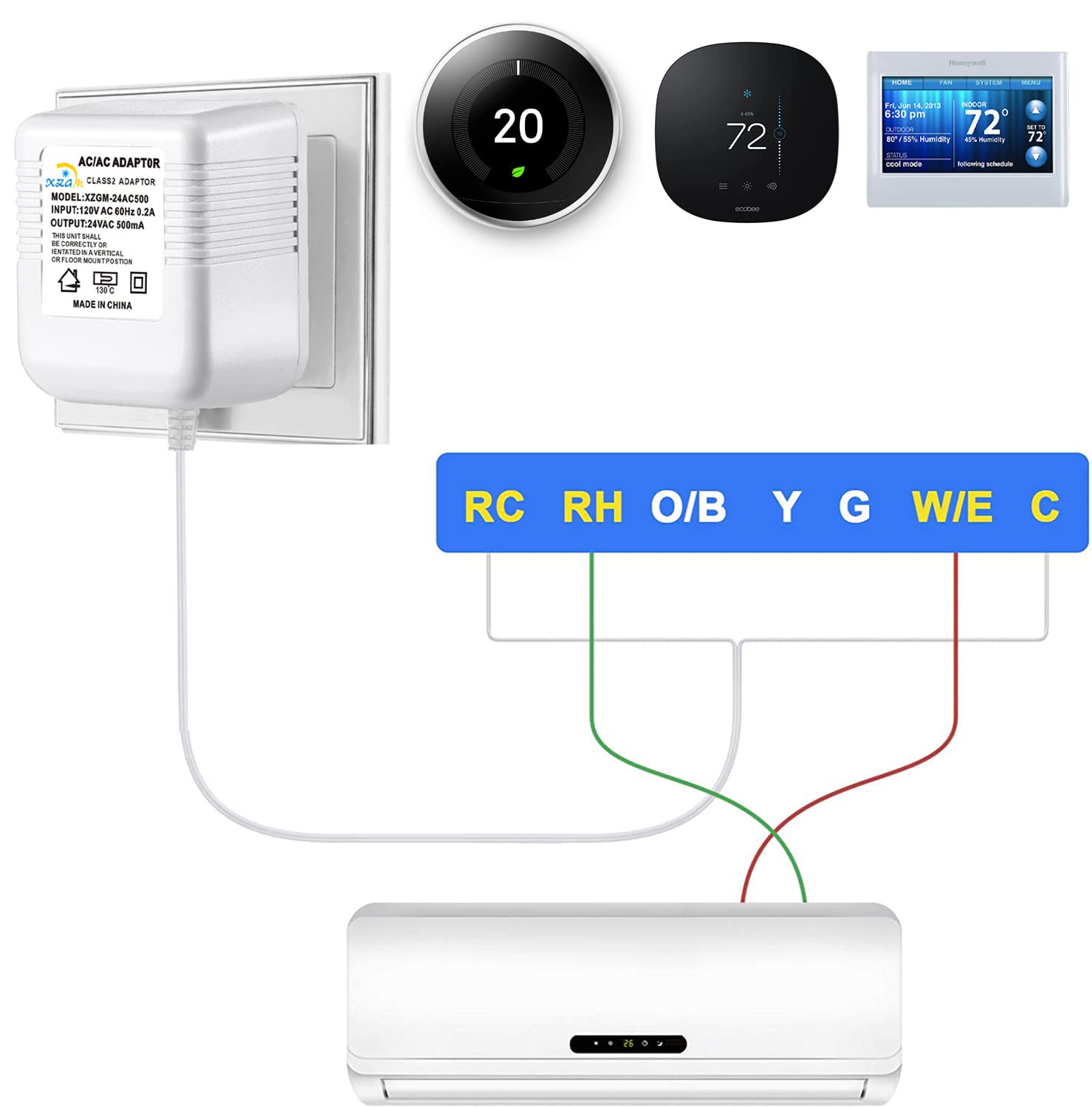 Transformador de 24 voltios, fuente de alimentación de 500 mA, adaptador de cable C de 393 pulgadas32.8 ft de longitud de cable para todas las