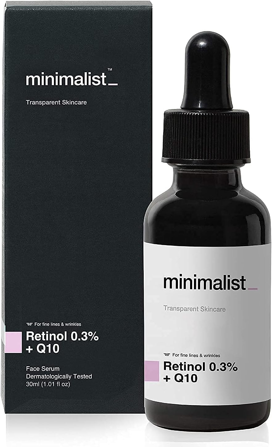 A.K. Suero minimalista de retinol al 0.3% para la cara para antienvejecimiento  Suero facial nocturno con retinol y Q10 para reducir líneas finas y