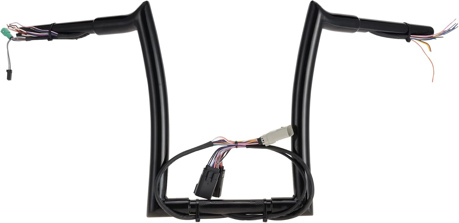 “TIGERSGATE PRE-WIRED 12″ Rise Road Glide Ape Hanger 1 14” Fat Manillares para Harley Road Glide 2008-2013 (negro)