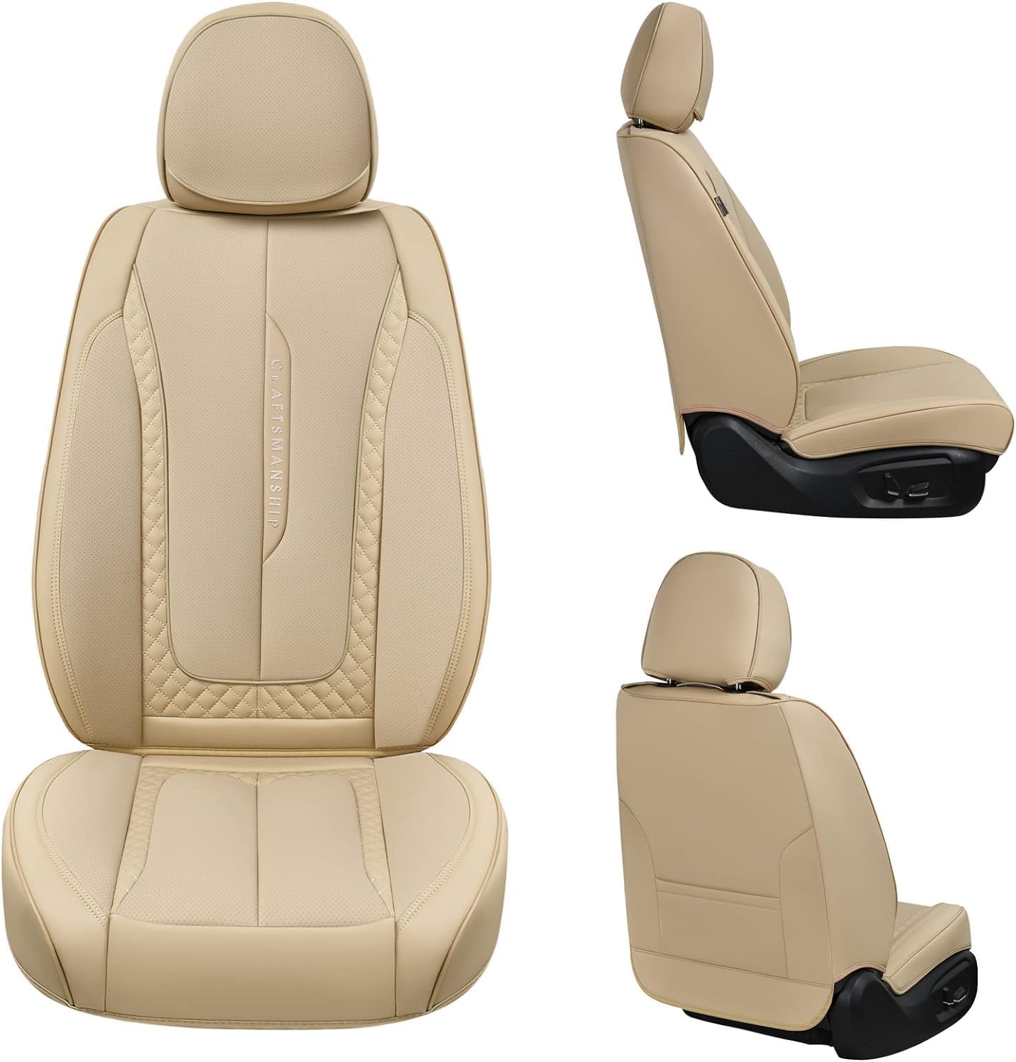 Coverado Juego completo de fundas de asiento de automóvil, fundas de asiento de automóvil, fundas de asiento delantero beige para asientos