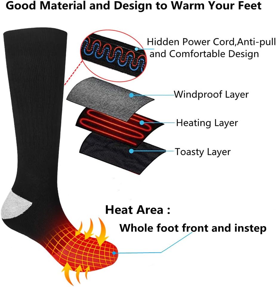 Savior Heat Calcetines eléctricos, recargables para hombres y mujeres, calentadores de pies de invierno, adecuados para trabajo al aire libre,