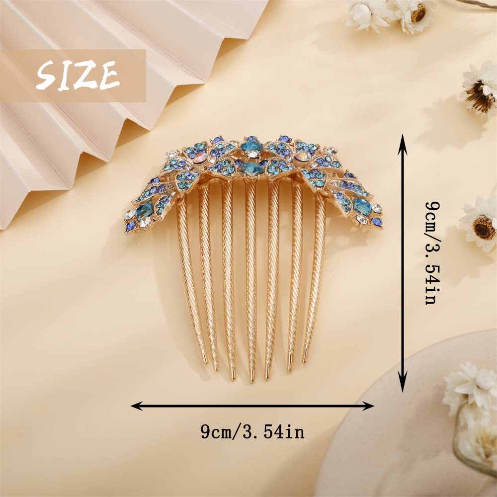 Aimimier Peine de pelo francés de doble flor con cristales brillantes y diamantes de imitación, peines laterales, pinzas para el cabello de dientes