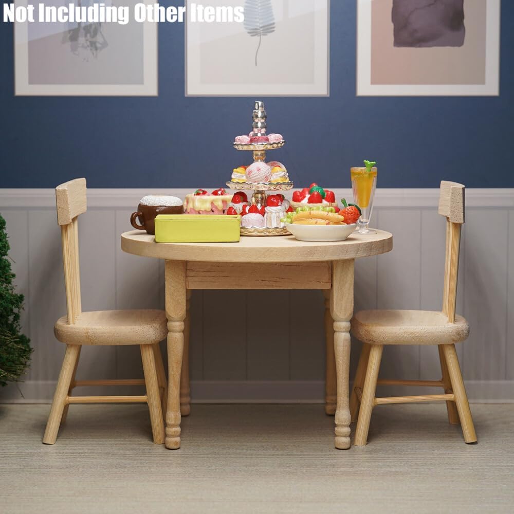 Odoria Mesa de comedor en miniatura 112 y 2 sillas, accesorios para muebles de cocina, Burlywood