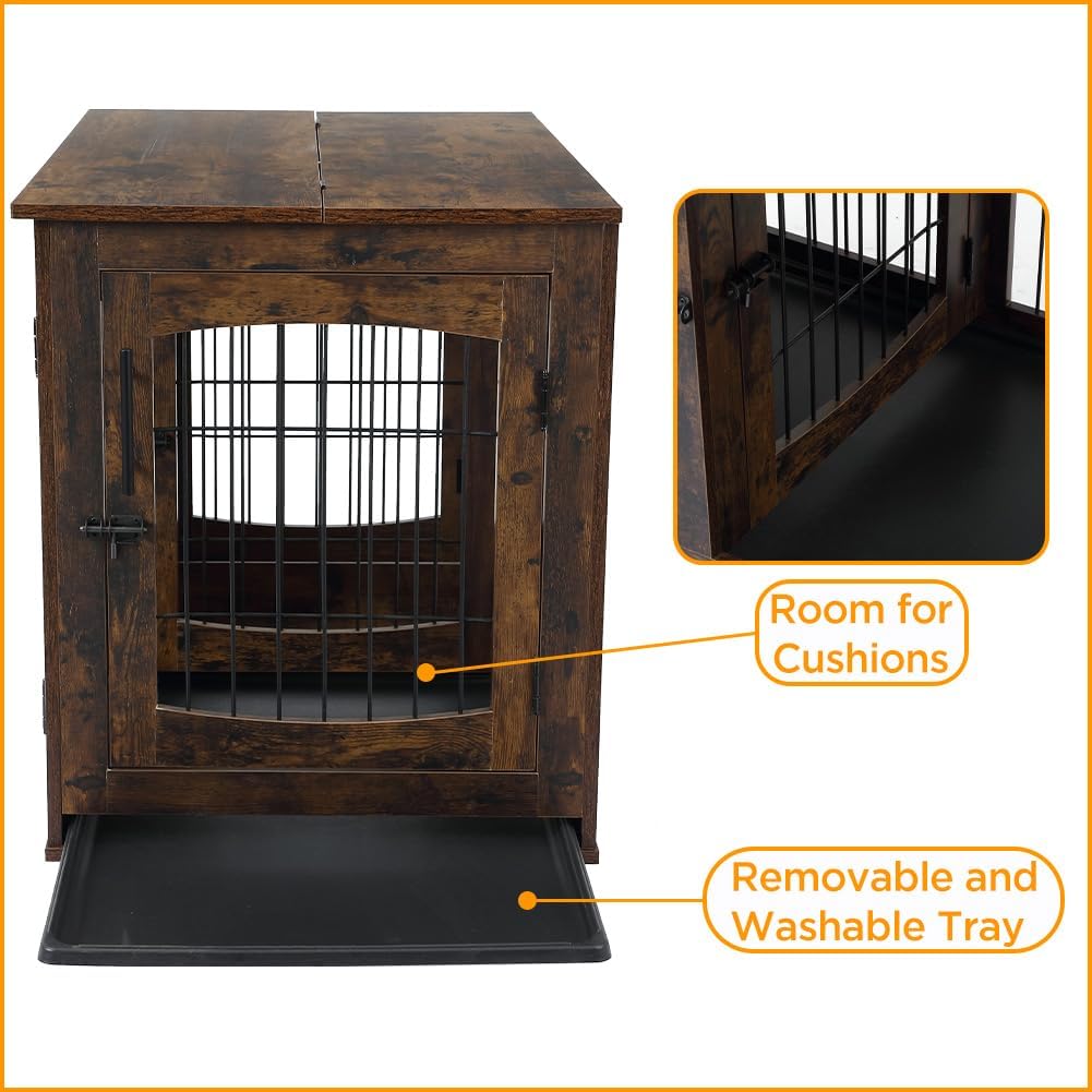 Muebles de jaula para perros con bandeja, mesa de madera para perros con 4 puertas, perrera con divisor, jaula para perros, mesa auxiliar auxiliar