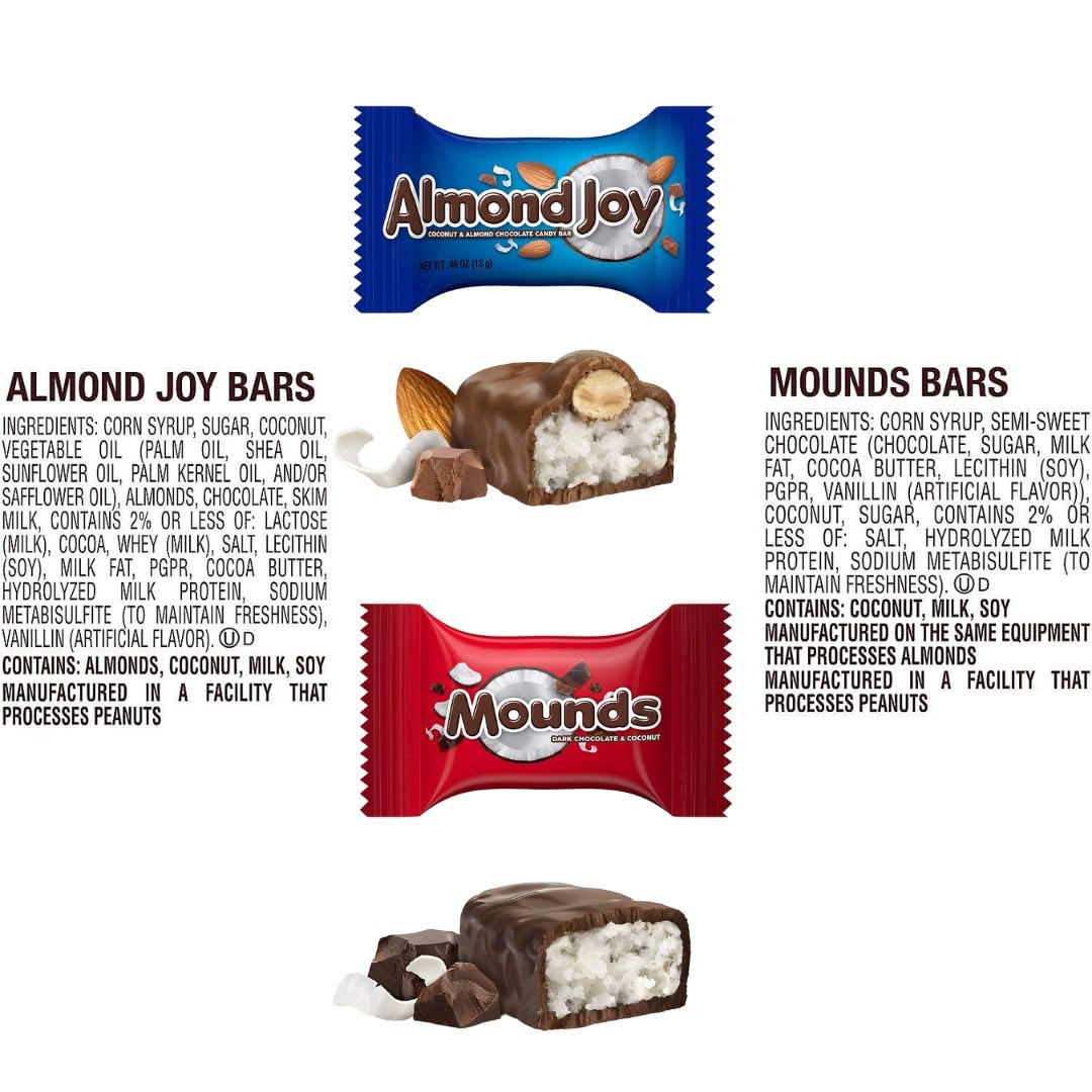 Hersheys Almond Joy & Mounds Surtido  Piezas envueltas individualmente  Paquete de fiesta a granel de chocolate con leche, almendras y montículos de