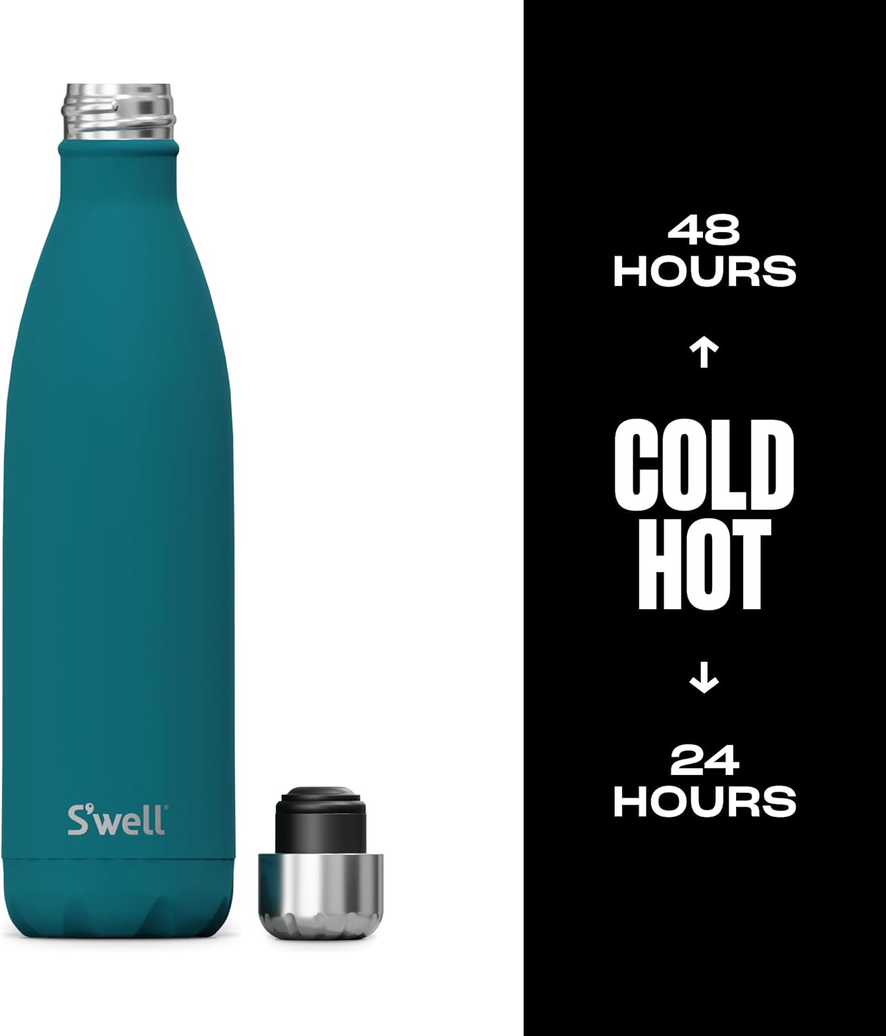S’well Botella de agua de acero inoxidable, 25 onzas, azul pavo real, recipientes aislados al vacío de triple capa que mantiene las bebidas frías