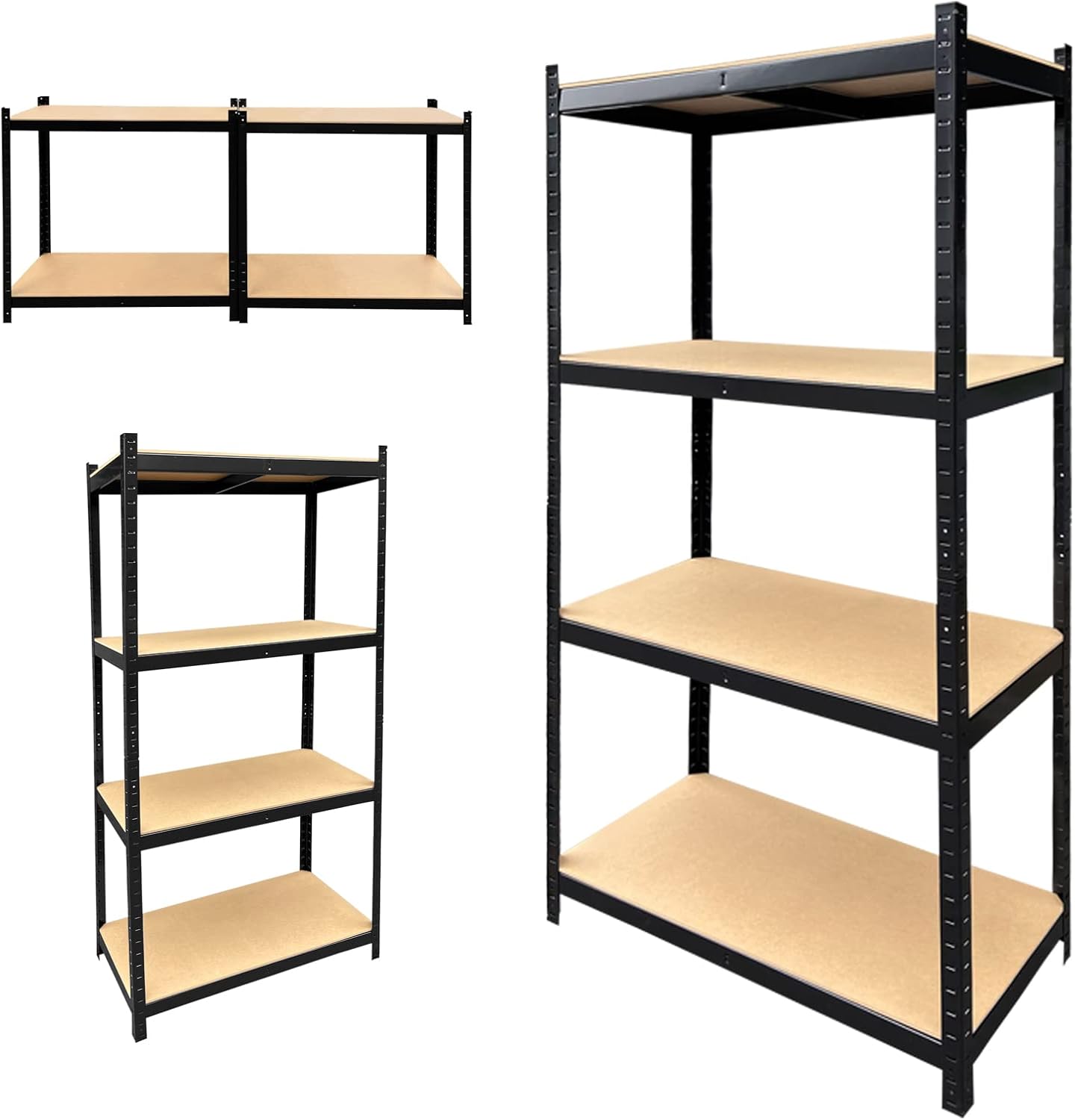 Estante de metal negro, 63.78 x 31.5 x 15.75 pulgadas (HWD) estante de almacenamiento, unidad de 4 capas – acero y MDF, componentes sin tornillos,