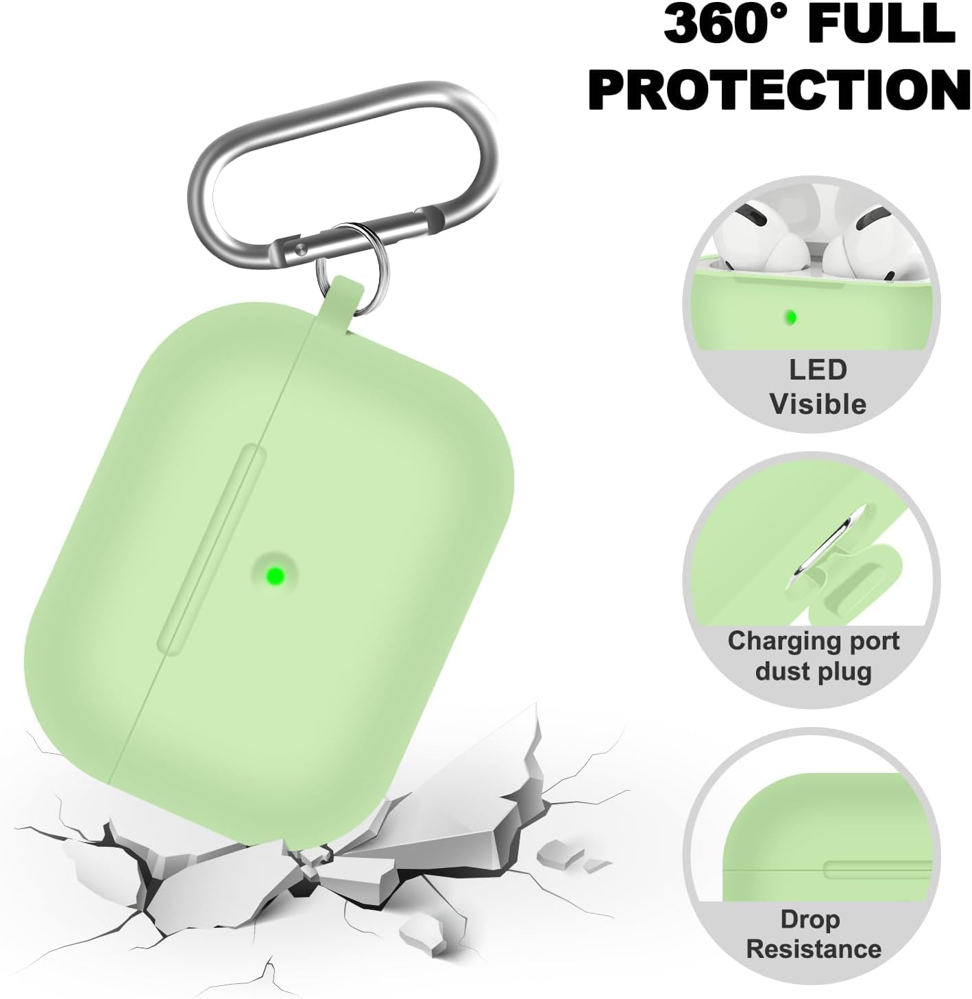 Funda compatible con Airpods Pro, funda de silicona suave con kit de limpieza y puntas de repuesto para las orejas, funda protectora que absorbe los