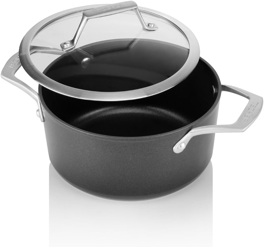 TECHEF – Colección Onyx – Olla de sopa de 2.8 cuartos con tapa de vidrio, recubierta con nuevo revestimiento antiadherente de teflón platino (sin