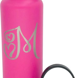 Hydro Water Bottle 32oz Flask Wide Mouth, Straw Lid AND Thermos Lid Custom Laser Engraved (Pink FrontBack Engraved) Hydro Water Bottle 32oz Flask Wide Mouth, Straw Lid AND Thermos Lid Custom Laser Engraved (Pink FrontBack Engraved)