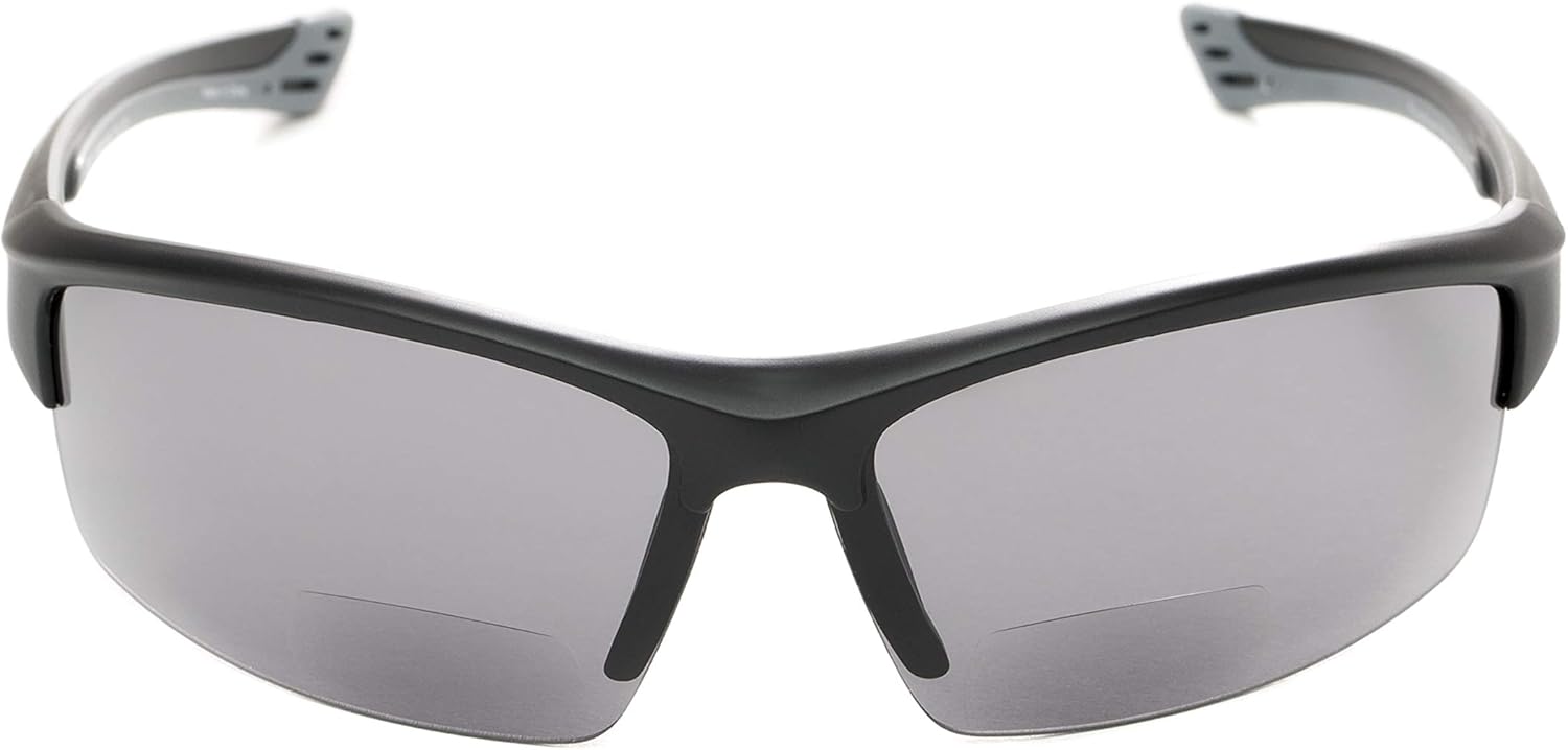 Gafas de sol de lectura bifocales deportivas y envolventes en negro mate con lentes ahumadas de Readers.com  The Roster  +1.50
