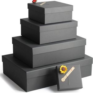 Cajas de regalo negras, un juego de 5 cajas de regalo con tapas para regalos, cajas preenvueltas para regalos, caja de regalo resistente para Cajas de regalo negras, un juego de 5 cajas de regalo con tapas para regalos, cajas preenvueltas para regalos, caja de regalo resistente para