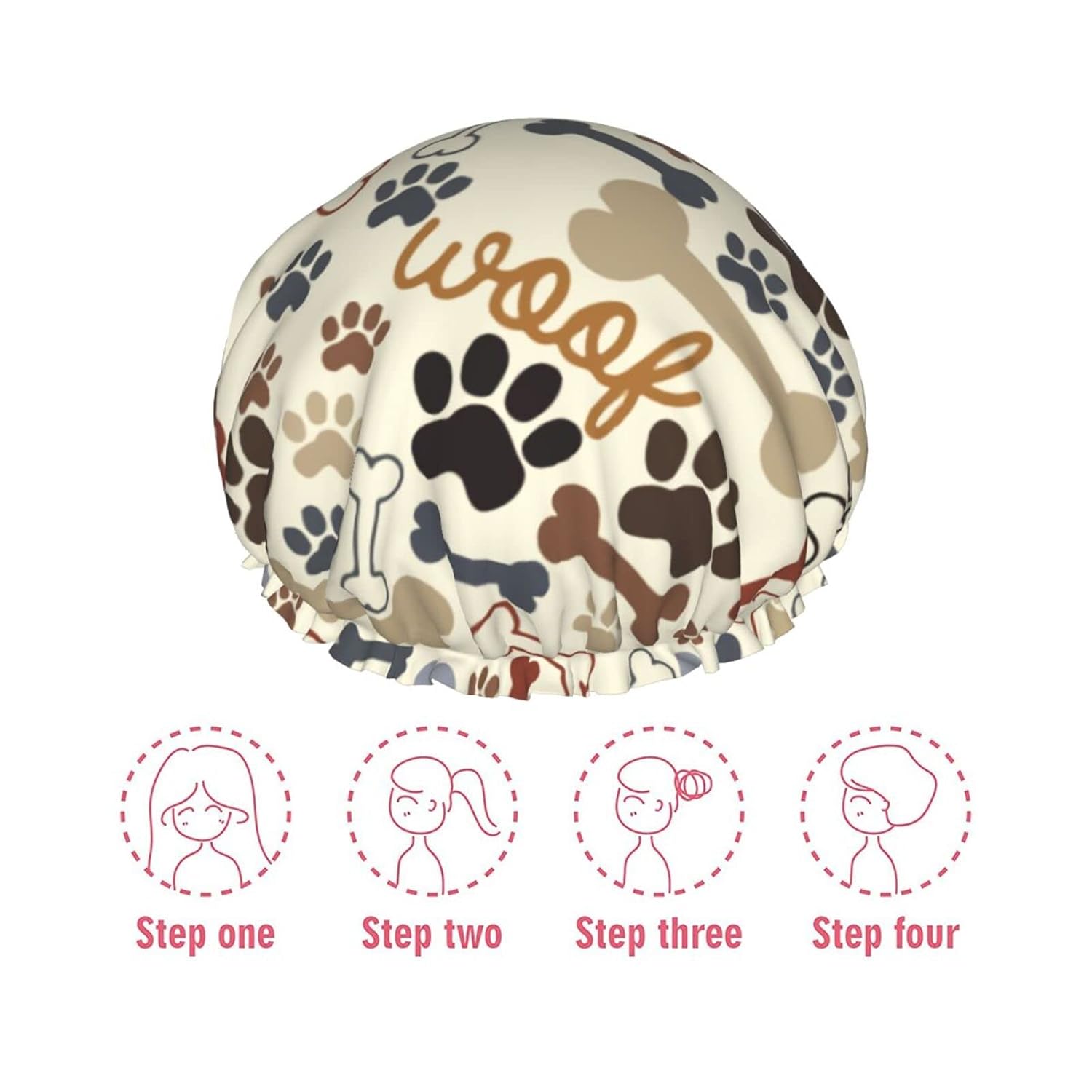 Gorro de ducha con patas de perro, elástico, reutilizable, doble capa, impermeable, exterior, forro de PEVA, gorro de pelo para mujeres (1 unidad)