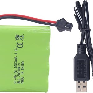 PUOO Batería recargable AA de 4.8 V 2800 mAh con enchufe SM-2P y cable de carga USB para SY-E511 RC Excavadora Camión Ingeniería Vehículo E562 TD141 PUOO Batería recargable AA de 4.8 V 2800 mAh con enchufe SM-2P y cable de carga USB para SY-E511 RC Excavadora Camión Ingeniería Vehículo E562 TD141