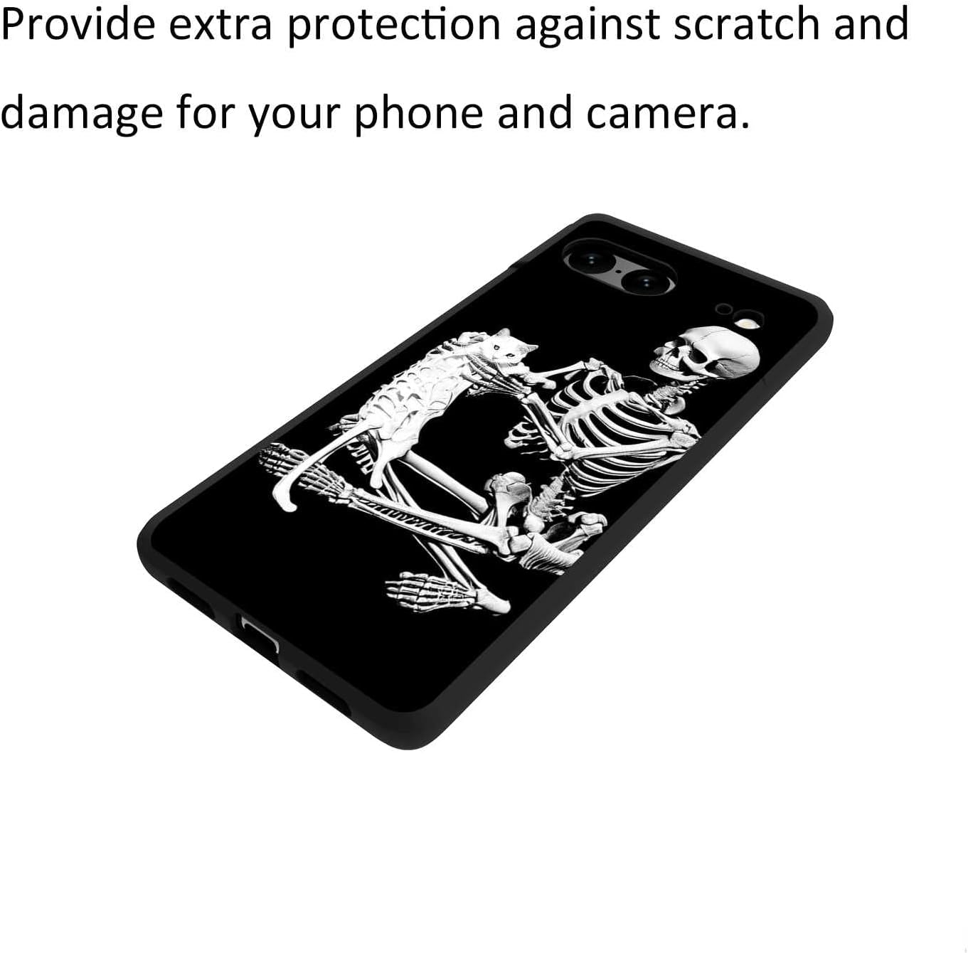 Funda compatible con Google Pixel 7, diseño de esqueleto de hueso, calavera y gato para Google Case para niñas y niños, funda delgada de silicona
