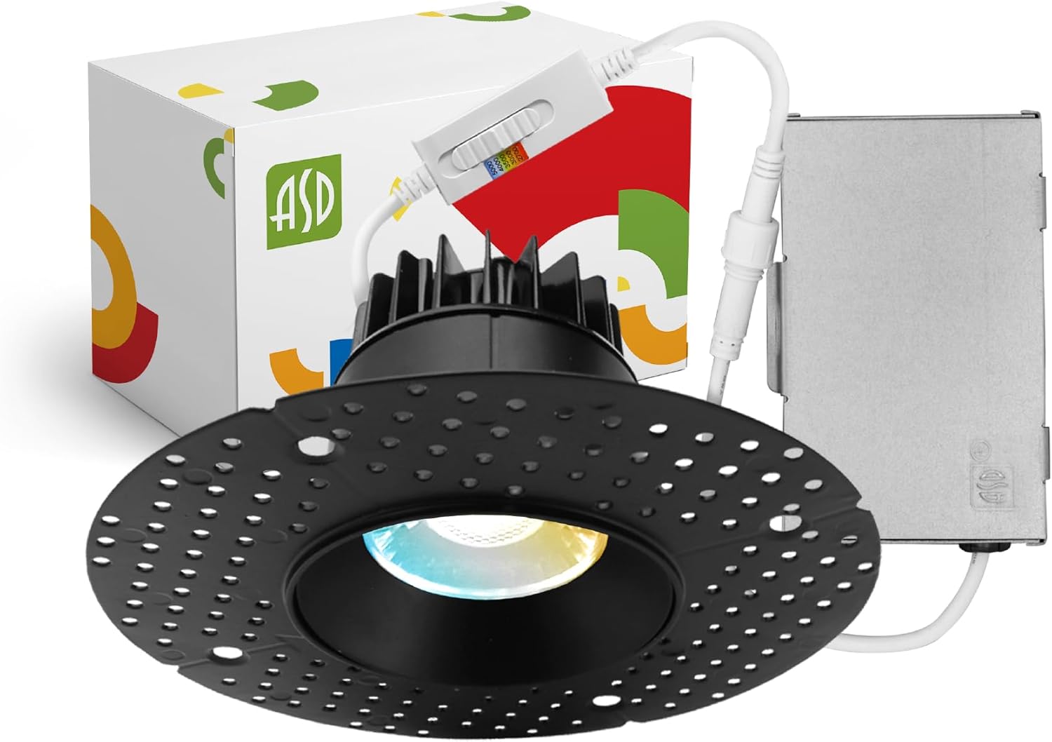 ASD Trimless – Lámpara LED empotrable de 3 pulgadas, lámpara de techo de 12 W y 120 V, luz LED redonda regulable sin lata con caja de conexiones,