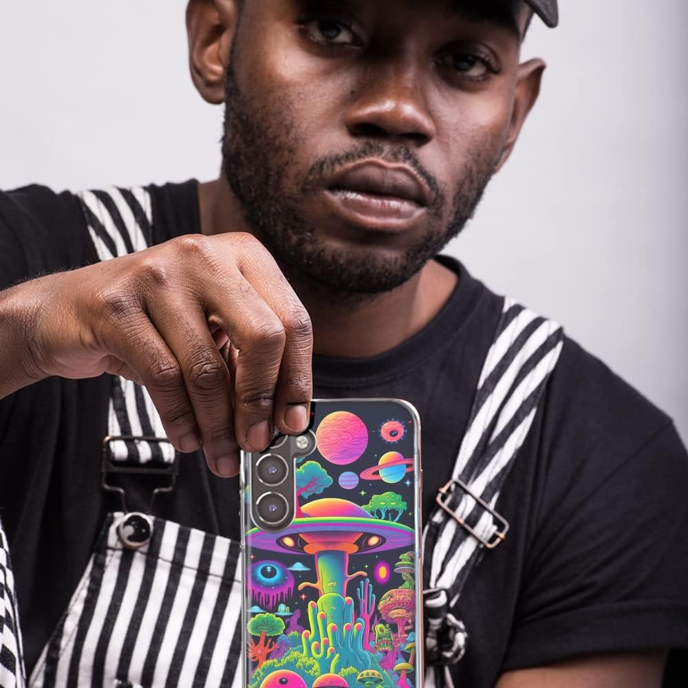 MUNDAZE – Case for Samsung Galaxy S10 Plus Slim Hybrid Shockproof Hard Shell Soft TPU Heavy Duty Protective Phone Cover – Trippy Neon Glow Rainbow –