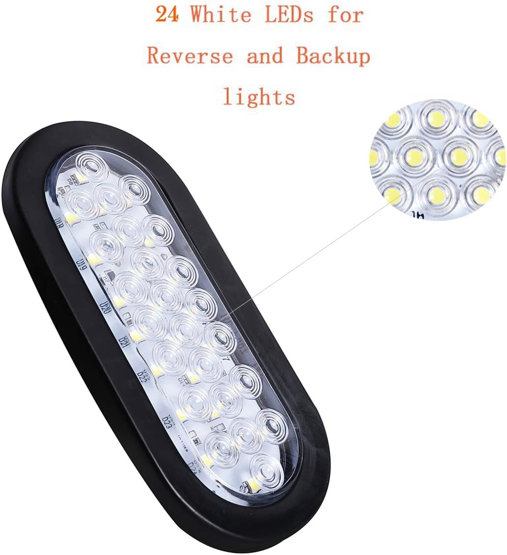 NPAUTO 4 luces LED ovaladas de 6 pulgadas, 24 luces LED blancas de respaldo reverso, impermeable, parada de remolque, luz trasera para caravanas y