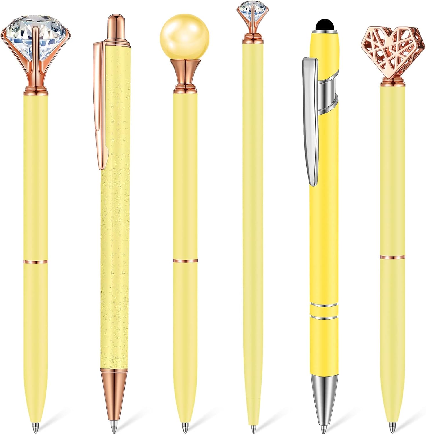 Juego de 6 bolígrafos de metal con diamantes de cristal para diario, bolígrafos de tinta negra, bolígrafos de arena líquida con purpurina,