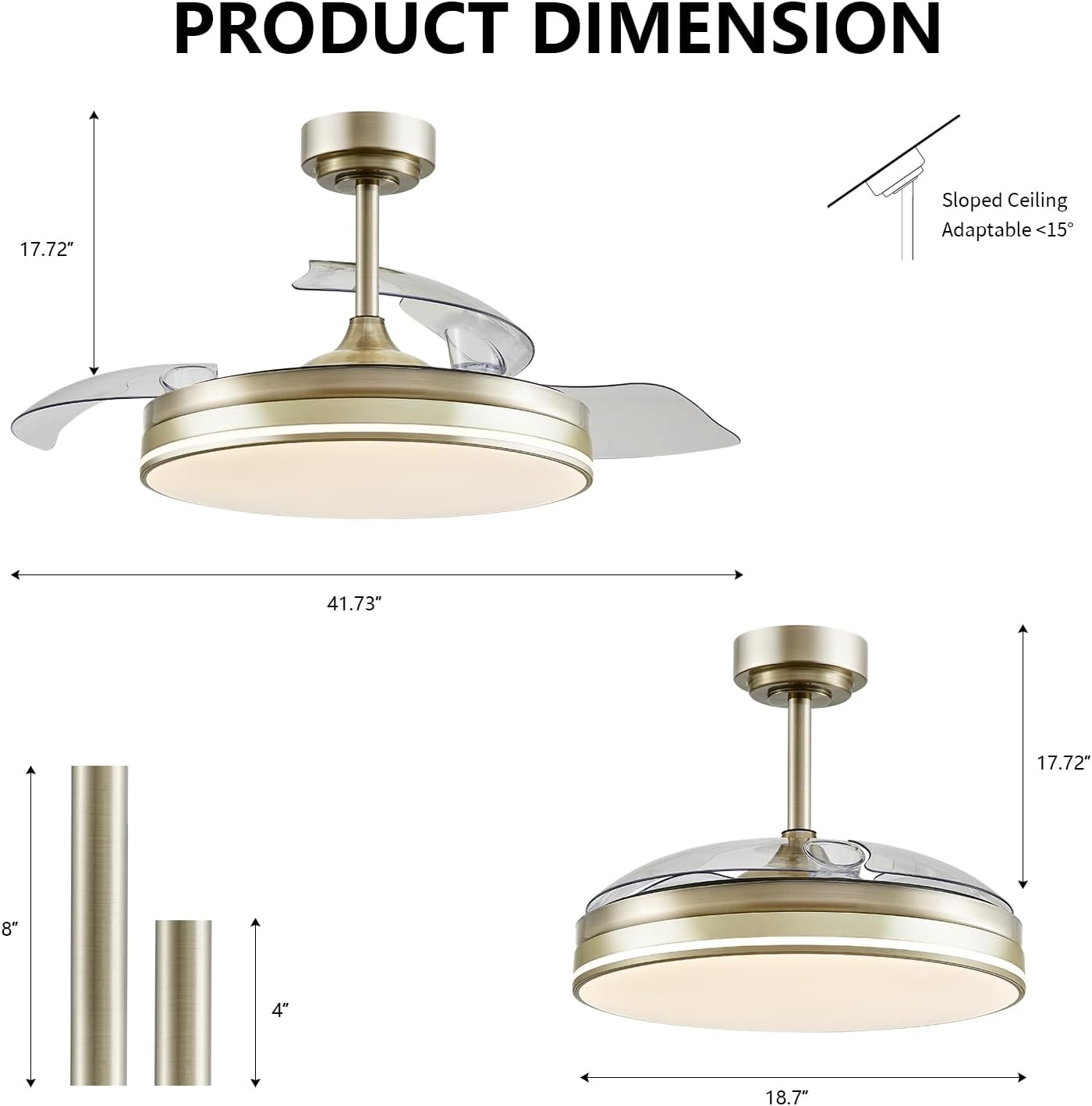 Ventiladores de techo de 42 pulgadas con luces con control remoto regulable con motor reversible y 3 cuchillas retráctiles 300040006000K (bronce)