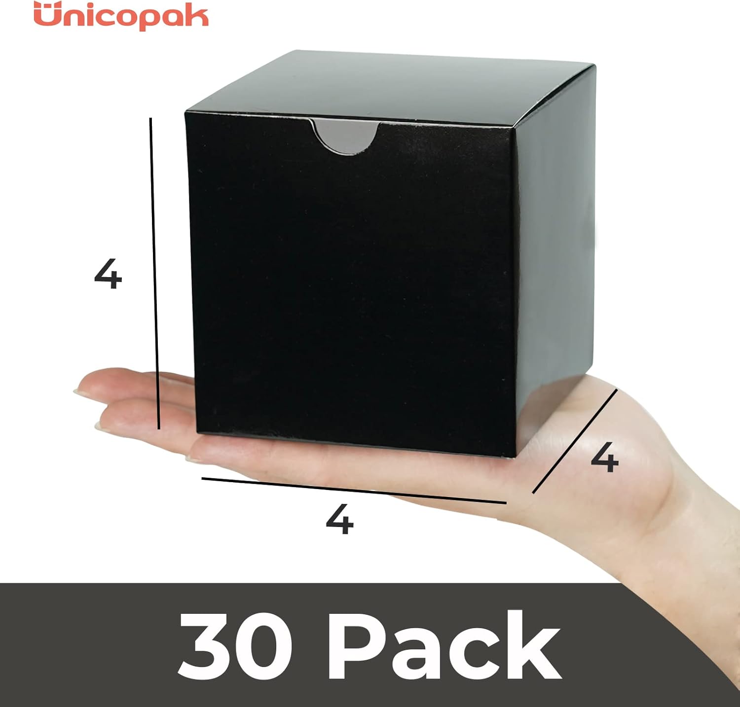 Paquete de 30 cajas de regalo negras de 4 x 4 x 4 pulgadas, cajas negras brillantes, cajas de regalo pequeñas para fiesta de cumpleaños, propuesta